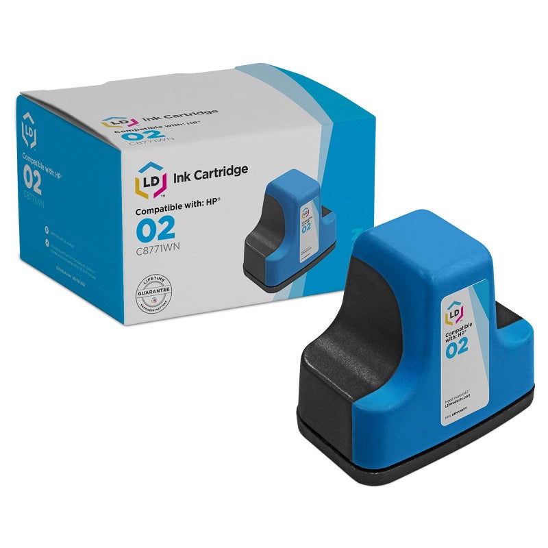 LD Products Remanufactured Replacement for HP 02 / C8771WN Cyan Ink Cartridge for HP Photosmart Printer Series - Image 1